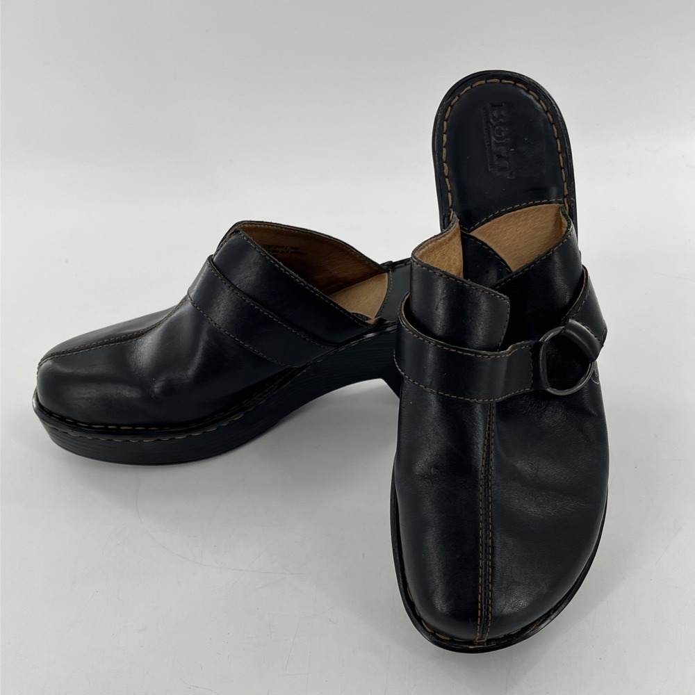 Born Women Platform Mule Leather Black 10 Slip On Clog Chunky EU 42 Ring BOC